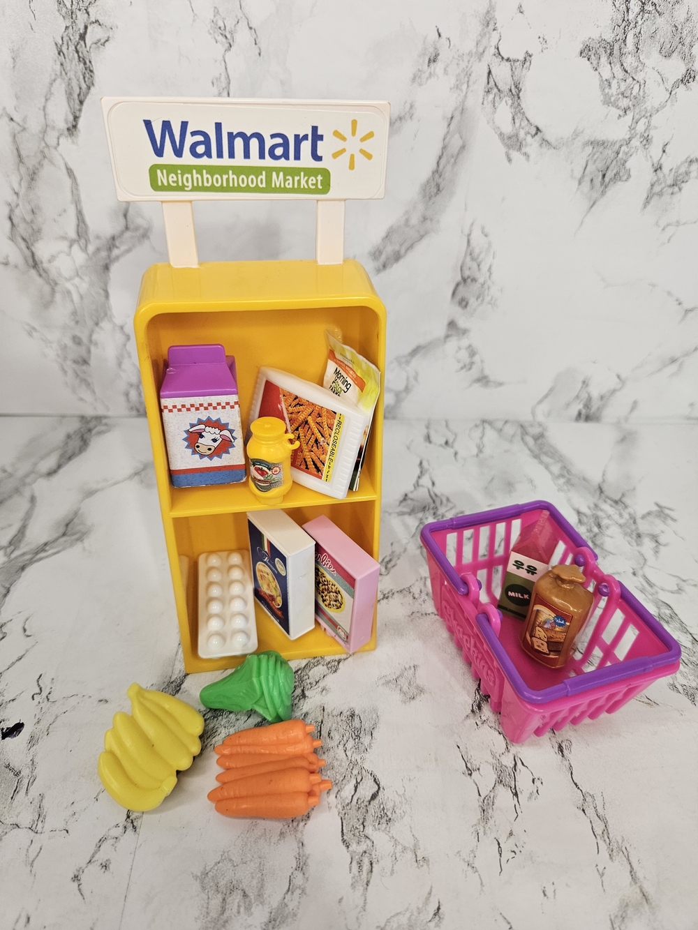 Neighborhood Market Kids Toy Playset - Yellow Display & Pink Cart